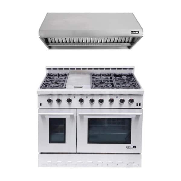 NXR Entree Bundle 48 in. 7.2 cu. ft. Pro-Style Gas Range with Convection Oven and Range Hood in Stainless Steel and Black