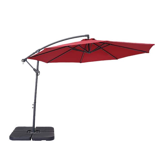 Unbranded 10 ft. Red Steel Outdoor Tiltable Cantilever Umbrella Patio Umbrella With Crank Lifter