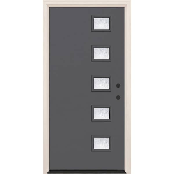 Builders Choice 36 in. x 80 in. Left-Hand/Inswing 5-Lite Rain Glass London Painted Fiberglass Prehung Front Door w/4-9/16 in. Frame