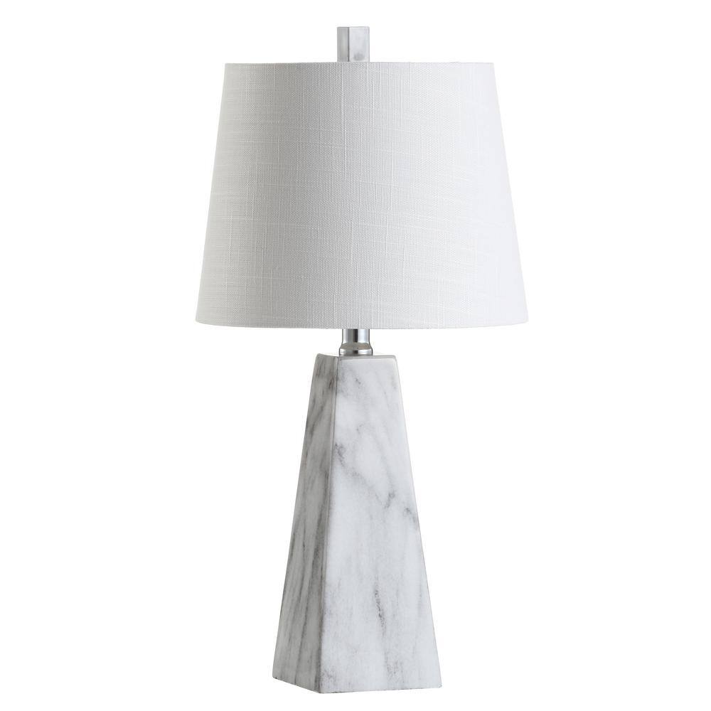 Elegant 20.5" White Marble-Effect Resin Table Lamp with Linen Shade