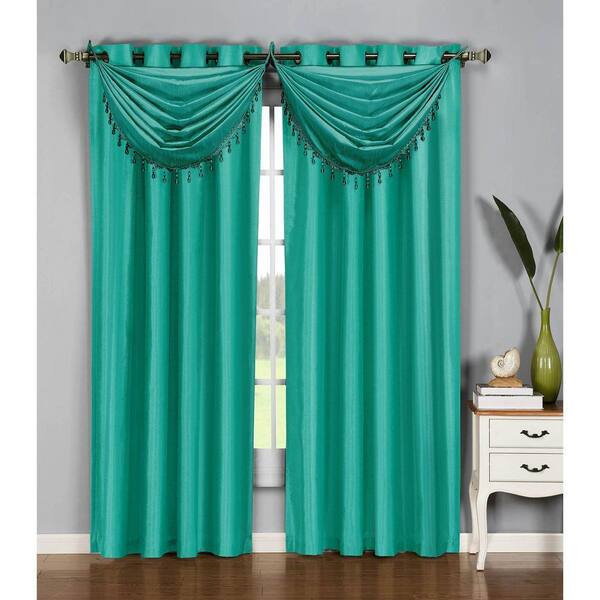 Window Elements Semi-Opaque Jane Faux Silk 54 in. W x 84 in. L Grommet Extra Wide Curtain Panel in Turquoise