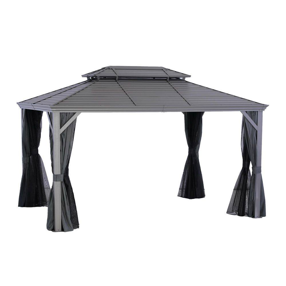 UNISOAR 10 ft. x 13 ft. Light Gray Aluminum Hardtop Gazebo with Double ...
