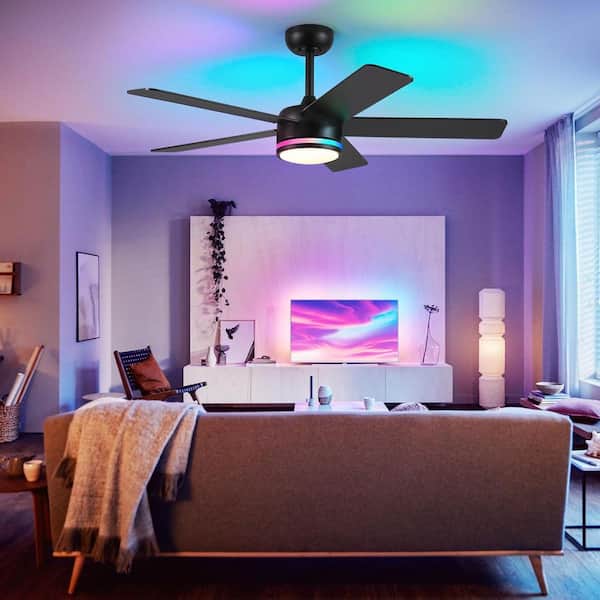 46 in. Indoor/Outdoor 6-Speed Black Ceiling Fan with RGB Color LED Light and Remote/APP Control
