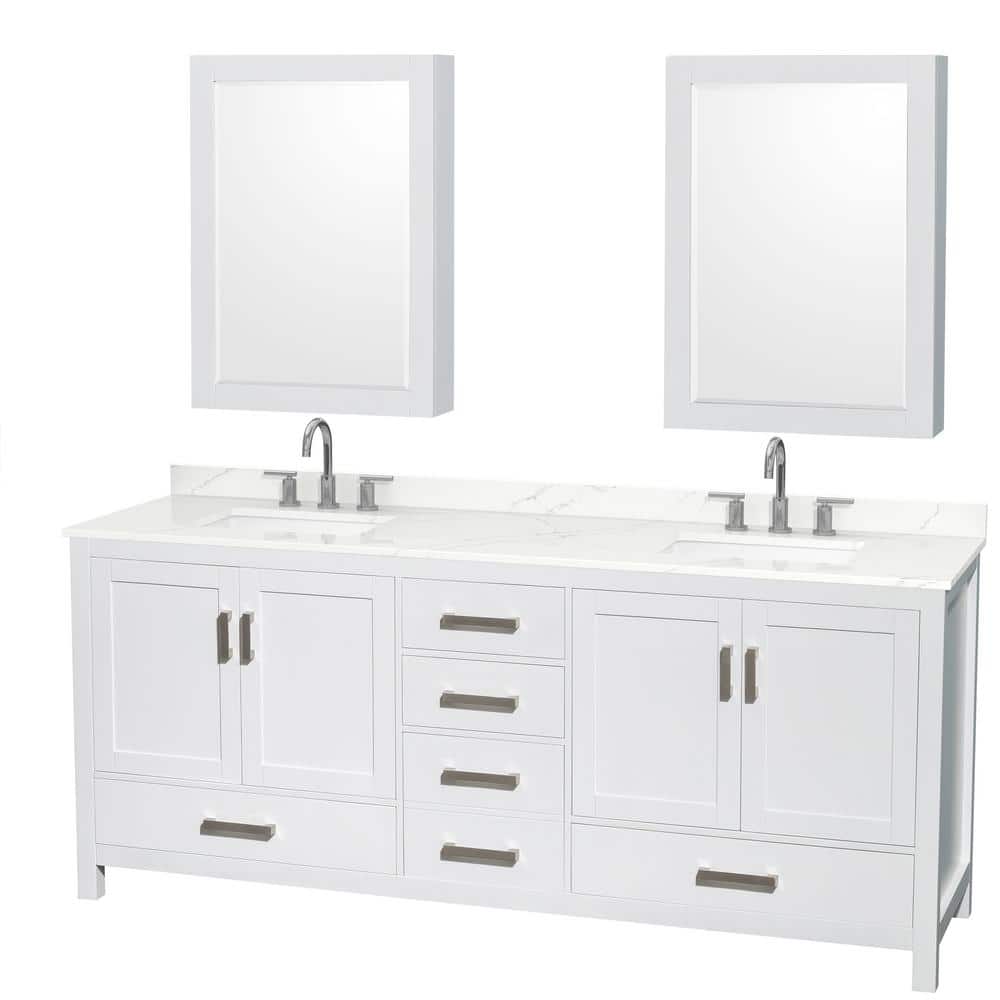 Sheffield 80 in. W x 22 in. D x 35 in. H Double Bath Vanity in White with Giotto Quartz Top and Mirror price history on PriceWatchPro