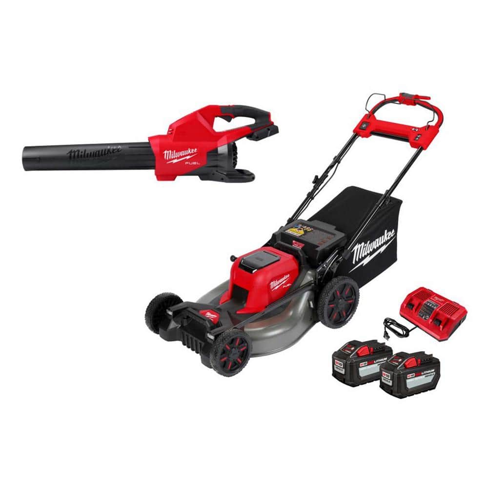 Milwaukee M18 FUEL Dual Battery 145 MPH 600 CFM 18V Lithium-Ion Brushless Cordless Blower w/M18 Mower, (2) 12.0Ah Battery/Charger -  2824-2823-22HD