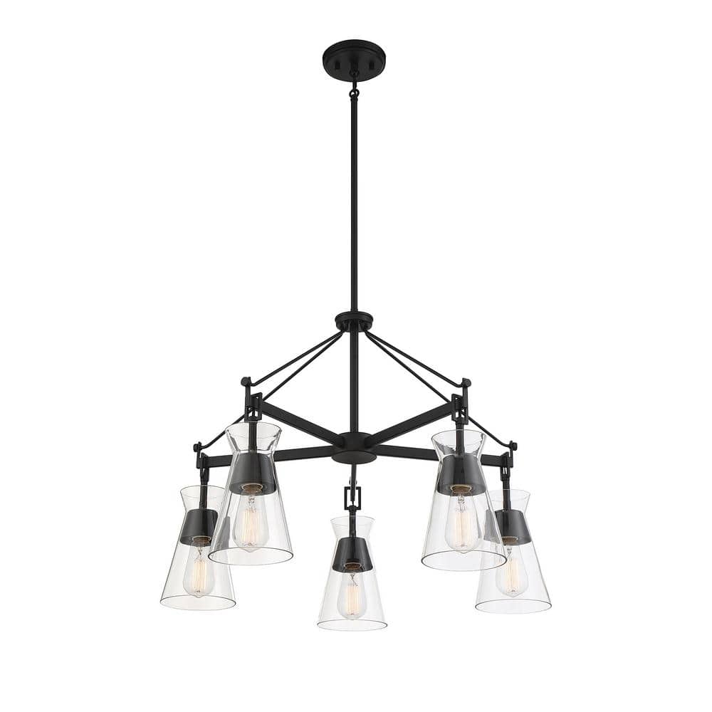 Lakewood Matte Black Mid-Century Modern 5-Light Chandelier