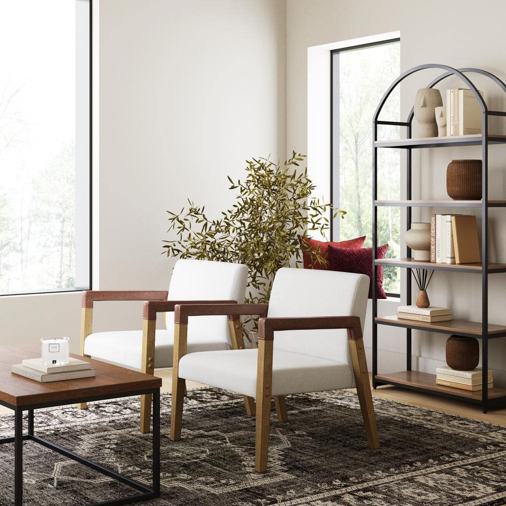 Hudson White Faux Leather and Wood Accent Chair