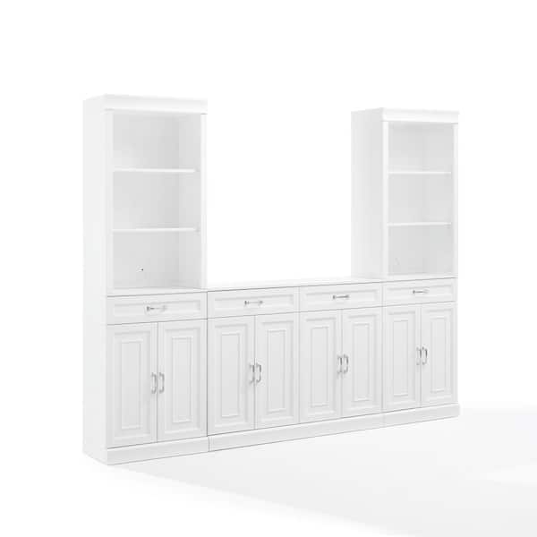 CROSLEY FURNITURE Stanton White 3-Piece Sideboard and Storage Bookcase Set