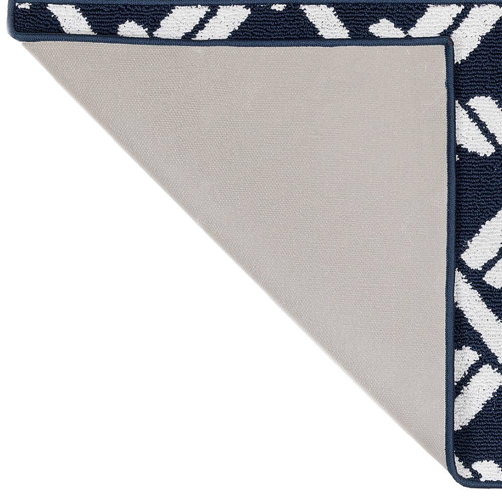 Navy and White Geometric Tufted Runner Rug