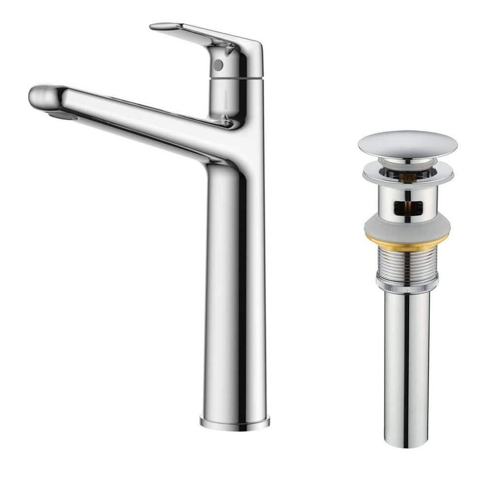 Single Handle Bathroom Vessel Sink Faucet with Pop-Up Drain Assembly Modern Brass High Tall Taps in Polished Chrome price history on PriceWatchPro