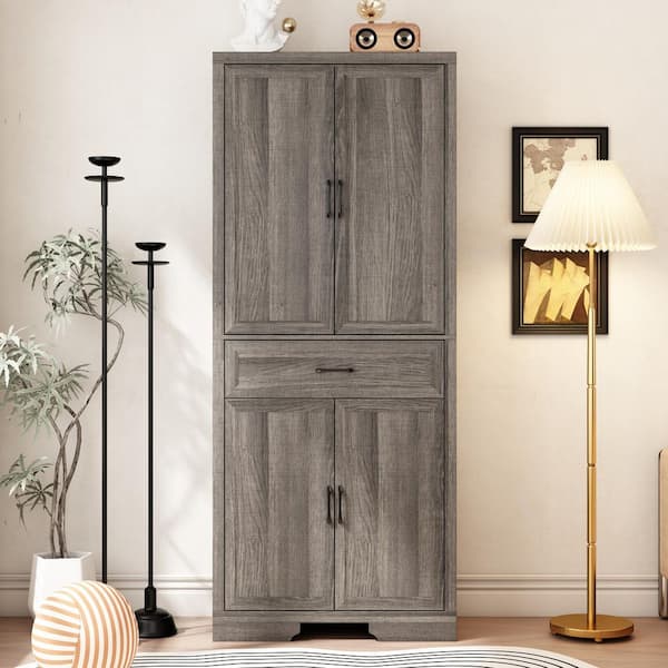 FUFU&GAGA 78.7 in. Tall Espresso Finish Wood 5-Shelf Accent Bookcases with Drawer, Office Storage Cabinet, Sideboard
