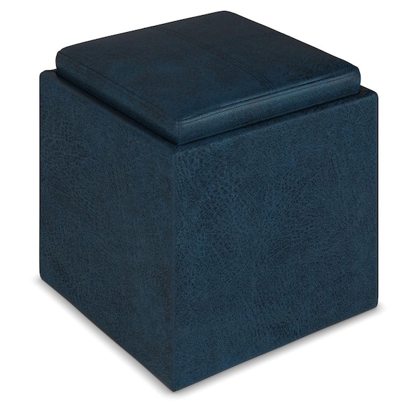 Simpli Home Rockwood 18 in. Square Cube Storage Ottoman with Tray