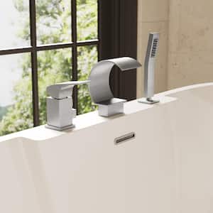 Bathtub Faucet Single-Handle Deck Mount Roman Tub Faucet with Handheld in Brushed Nickel Valve Included