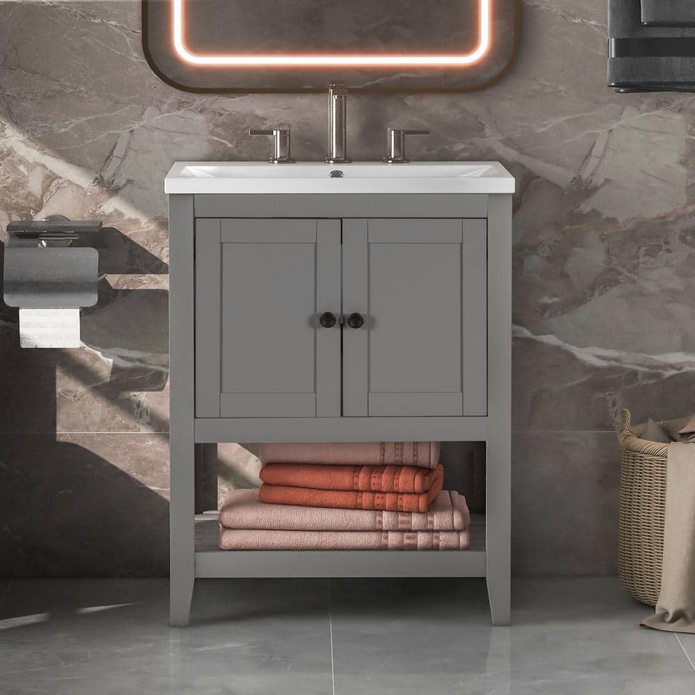 24 in. W x 17.8 in. D . x 33.6 in . H Freestanding Bathroom Vanity in Gray 