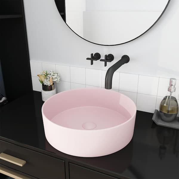 FUNKOL Modern Style Ceramic Circular Vessel Bathroom Sink Art Sink in ...