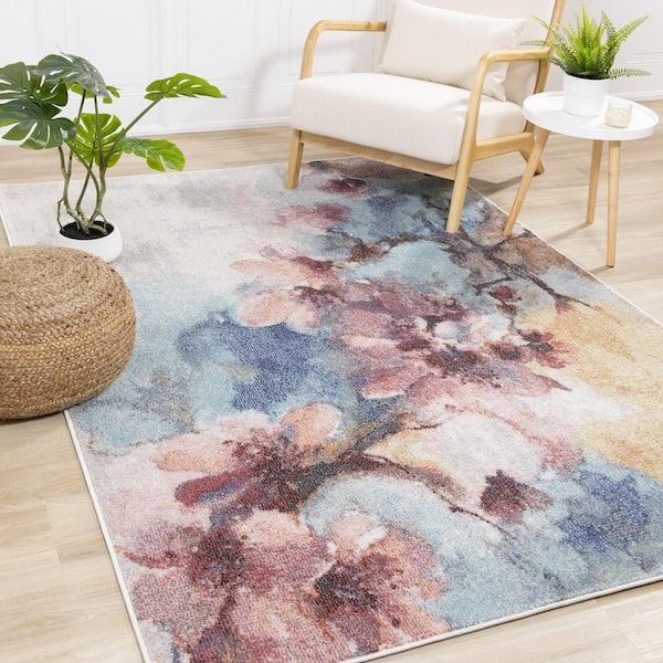 Solenne Collections 8 ft. x 11 ft. Blue Botanical Indoor Area Rug
