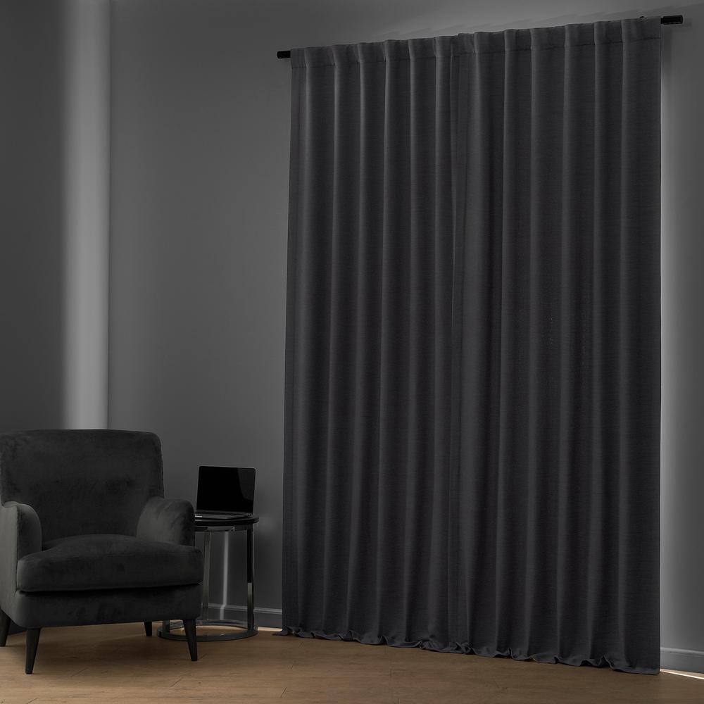 Armour Grey Polyester Blackout Puddle Length Window Panel