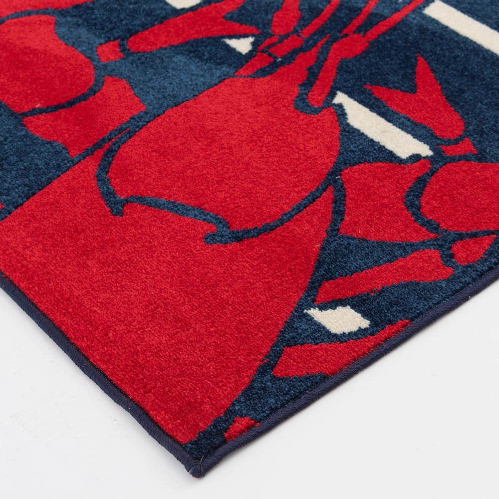 Blue and White Striped Synthetic Rectangular Area Rug