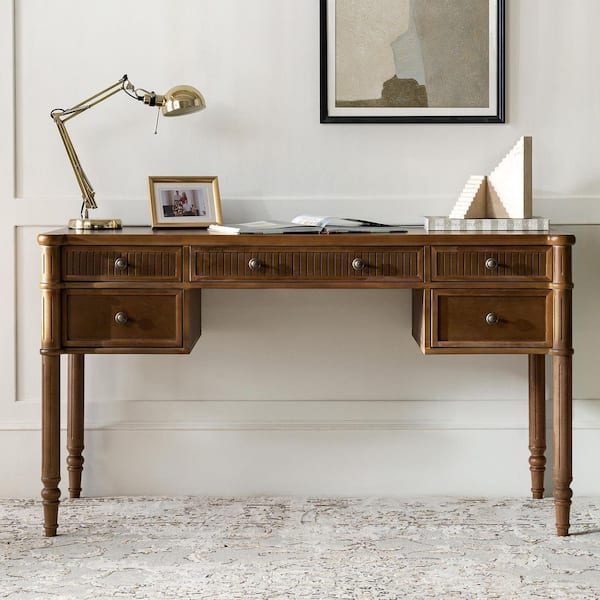 Roland 55 in. Rectangular Walnut Desk with Charging Station and Cable Management