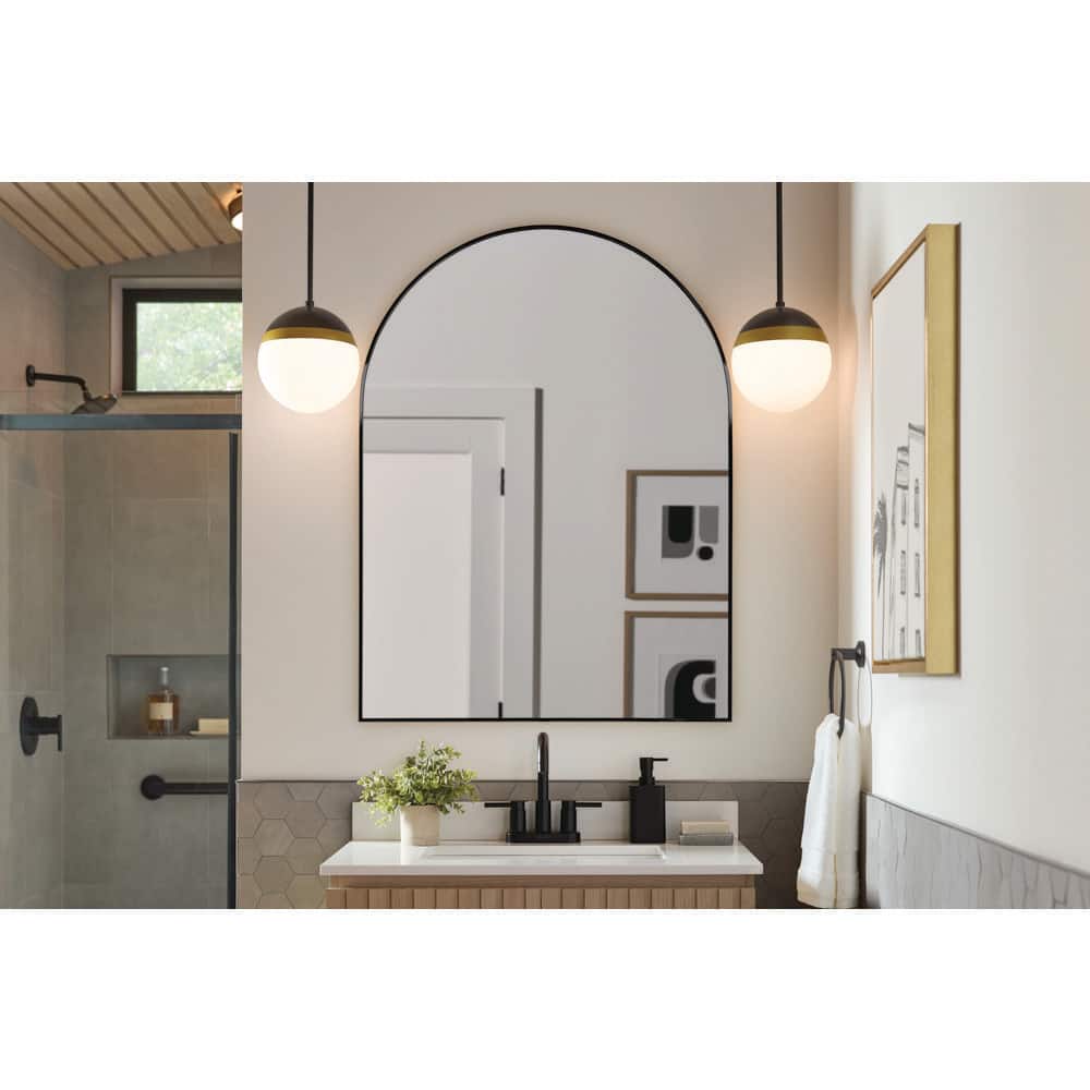 30 in. W x 40 in. H Arched Framed Wall Bathroom Vanity Mirror in Matte Black price history on PriceWatchPro
