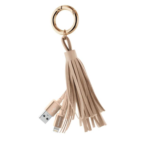 Merkury Innovations Apple MFi Certified Tassle Lightning Key Ring with Aluminum Tips, Gold