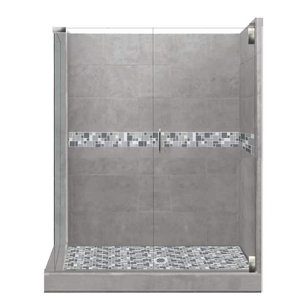 American Bath Factory Newport Grand Hinged 42 in. x 48 in. x 80 in. Right-Hand Corner Shower Kit in Wet Cement and Chrome Hardware