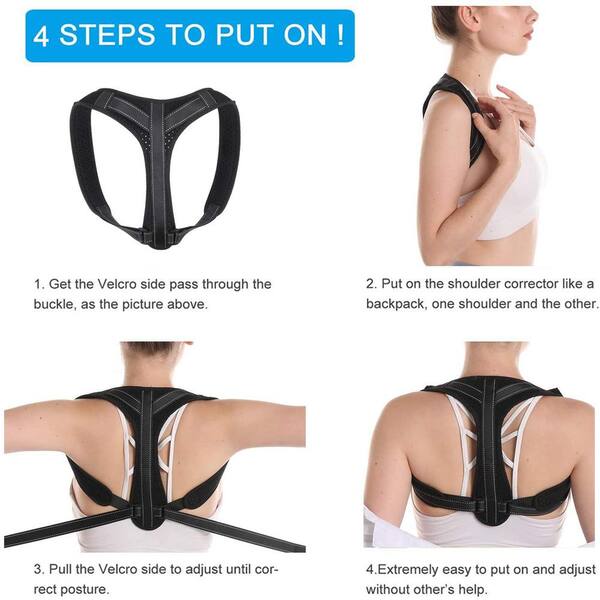 DARTWOOD Posture Corrector - Adjustable Back Brace Straightener and Spine  Support for Muscle Pain and Ache PostureCorrectorBlkUS - The Home Depot