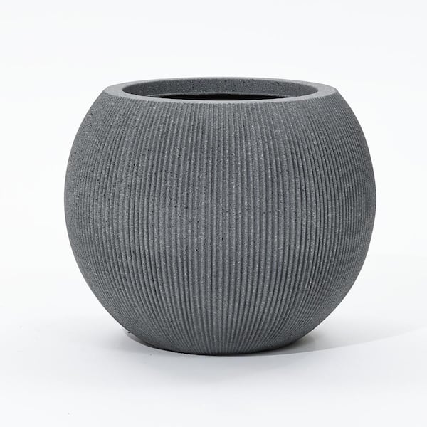 LuxenHome 14.57 in. W x 11.81 in. H Mediterranean Gray Round Resin Decorative Planter