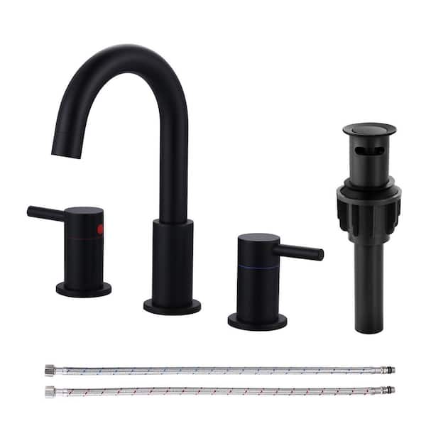 8 in. Widespread Double Handle Bathroom Faucet with Pop-Up Drain in Matte Black