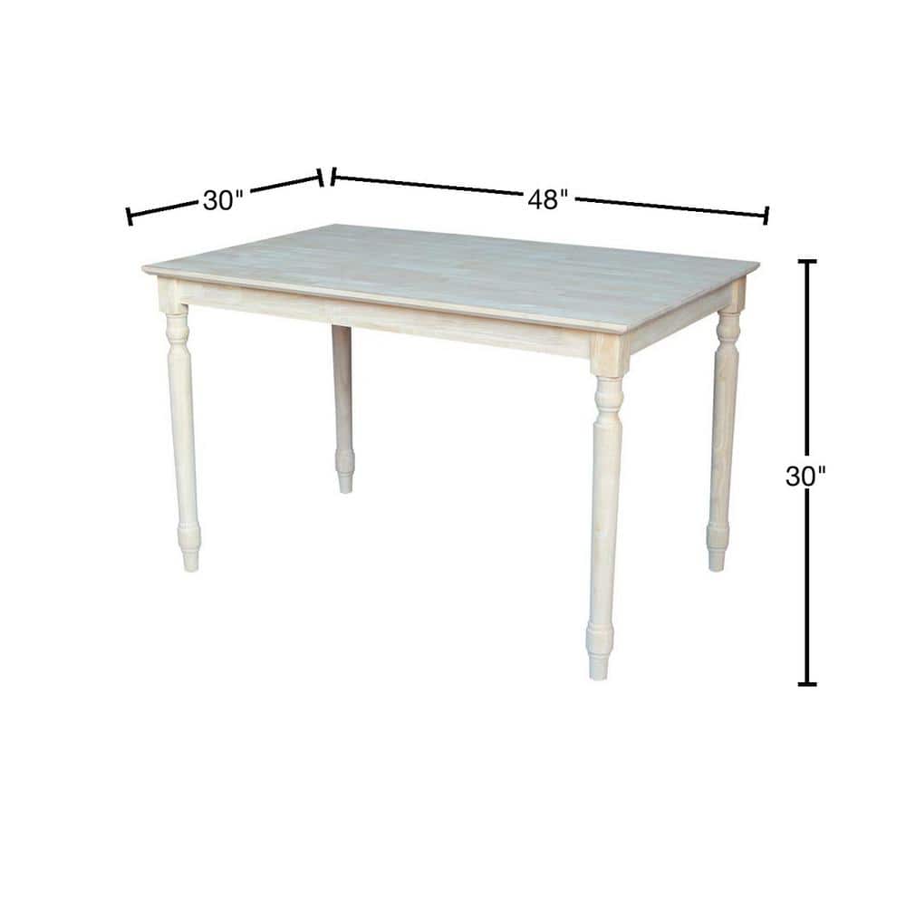 Classic Unfinished Rubberwood 30"x48" Rectangular Dining Table