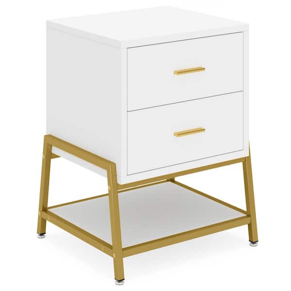 Tribesigns 2-Drawer Gold White Nightstand for Bedroom Living Room 25.5 in. x 19.6 in. x 15.7 in.