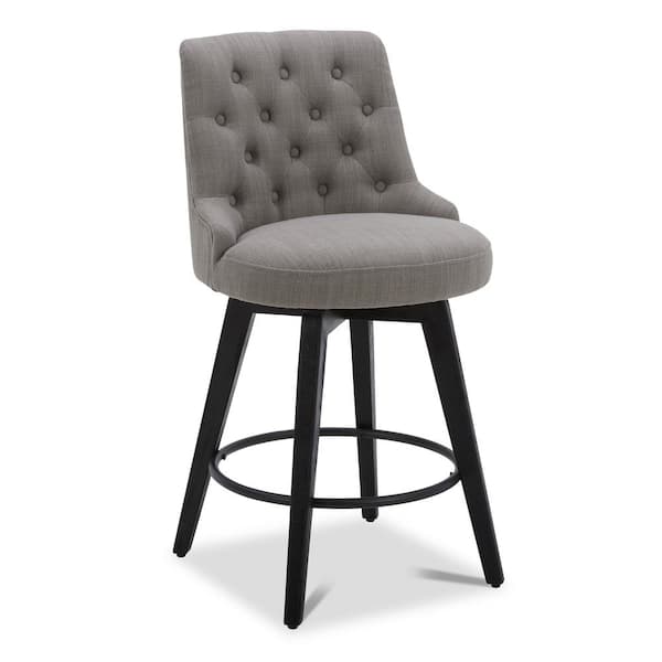 Spruce & Spring 26 in. Haynes Flint Gray High Back Wood Swivel Counter Stool with Fabric Seat