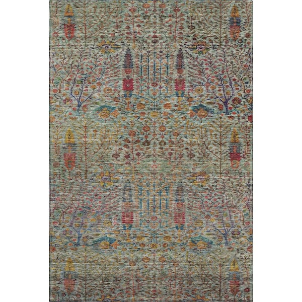 Mayfield Premium Machine Washable Abstract AMF2053 Green 5 ft. x 7 ft. 6 in. Area Rug