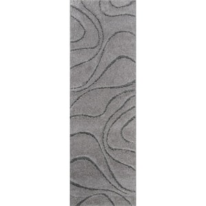 Carolyn Contemporary Curves Shag Dark Gray 3 ft. x 8 ft. Runner Rug