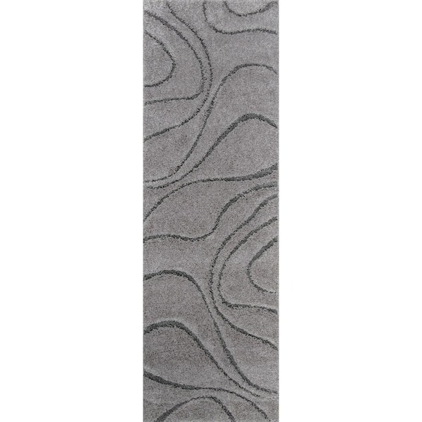 nuLOOM Carolyn Contemporary Curves Shag Dark Gray 3 ft. x 8 ft. Runner Rug