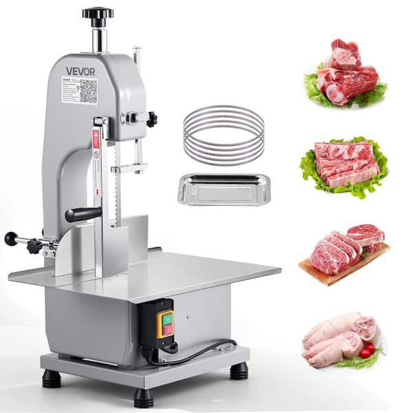 Commercial Electric Meat Bandsaw, 650W Silver Bone Sawing Machine, 0-4.3 in. Cutting Thickness, 5-Replacement Blades
