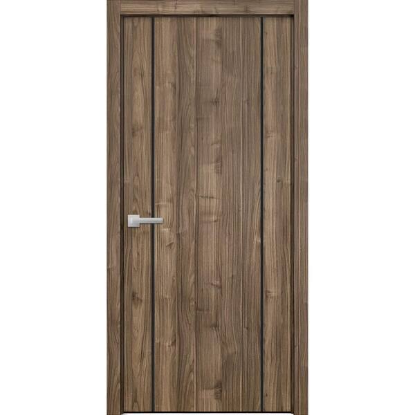 Sartodoors 24 in. x 84 in. 1 Panel Walnut Finished Solid Wood with Honeycomb Sliding Door with Hardware
