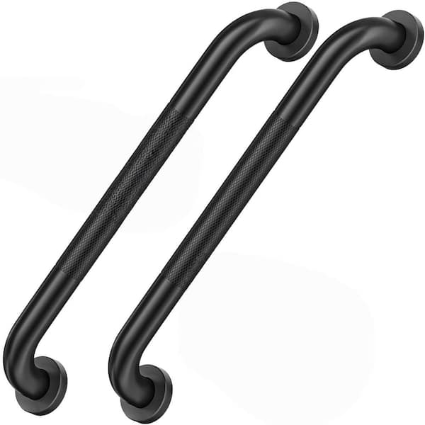 2-Pack 16 in. Stainless Steel Shower Grab Bar in Black with Anti-Slip Knurled, 500 lb. Load Capacity, Easy to Install
