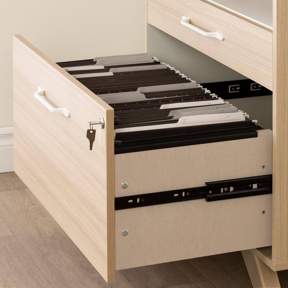 Beige 2-Drawer Lockable Lateral File Cabinet with Open Cubby