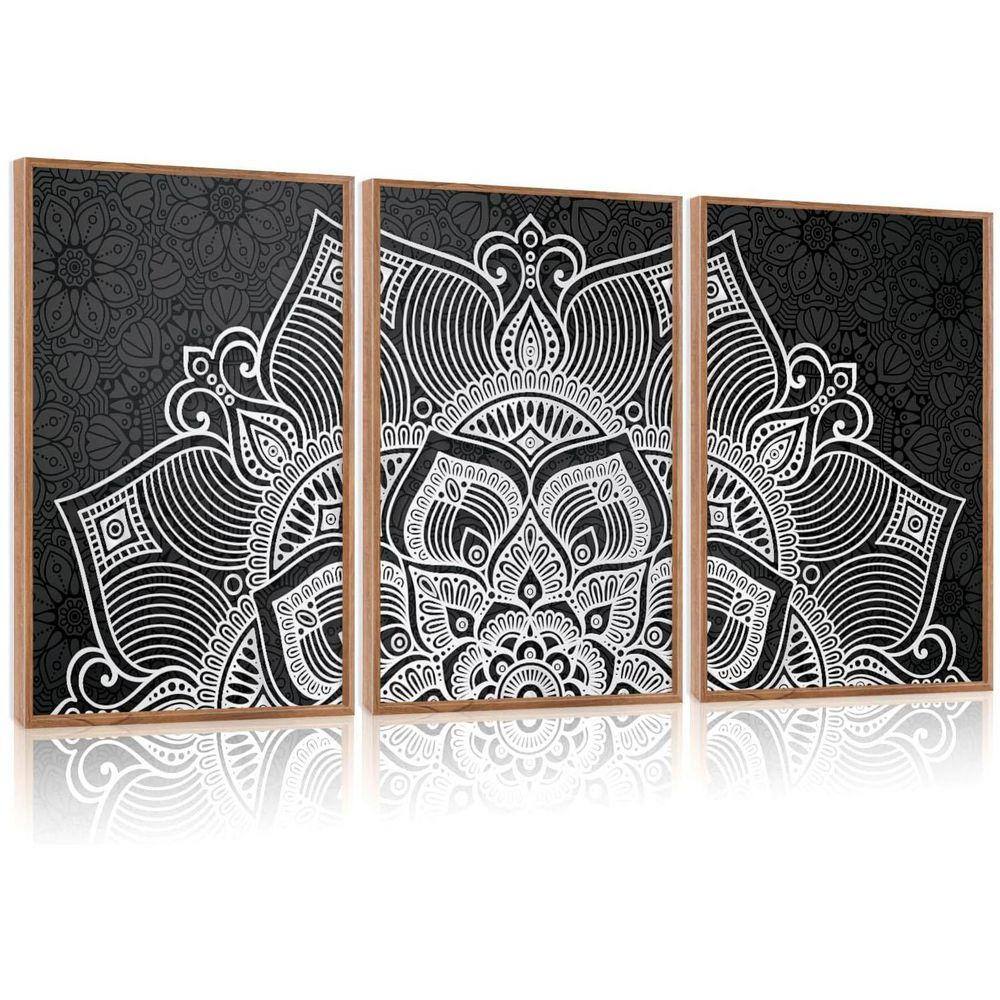 曼陀羅アート 3-Piece Framed Canvas Print Mandala Flower Wall Art Print 24 in. x