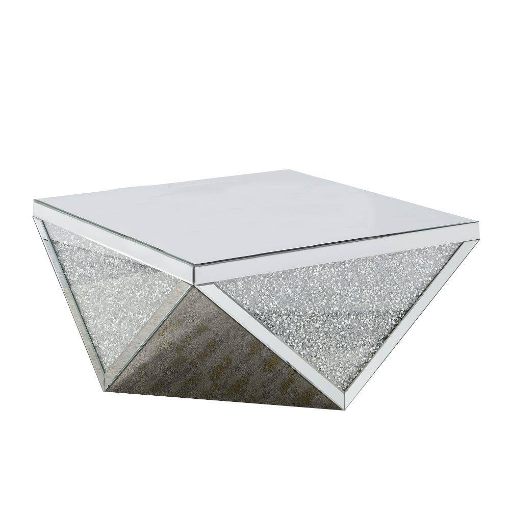 Benjara 38 5 In Silver Square Glass Top Coffee Table With Crystal Inserts Bm206562 The Home Depot