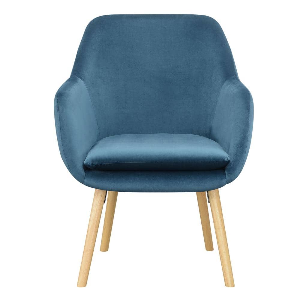 Charlotte Blue Velvet Wingback Accent Chair with Light Oak Legs