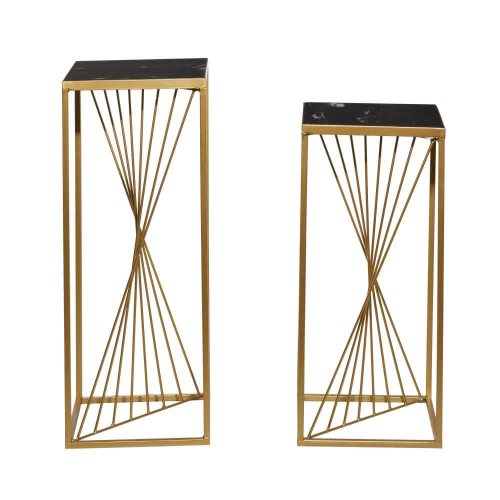 Set of 2 Gold and Black Marble Display Stands