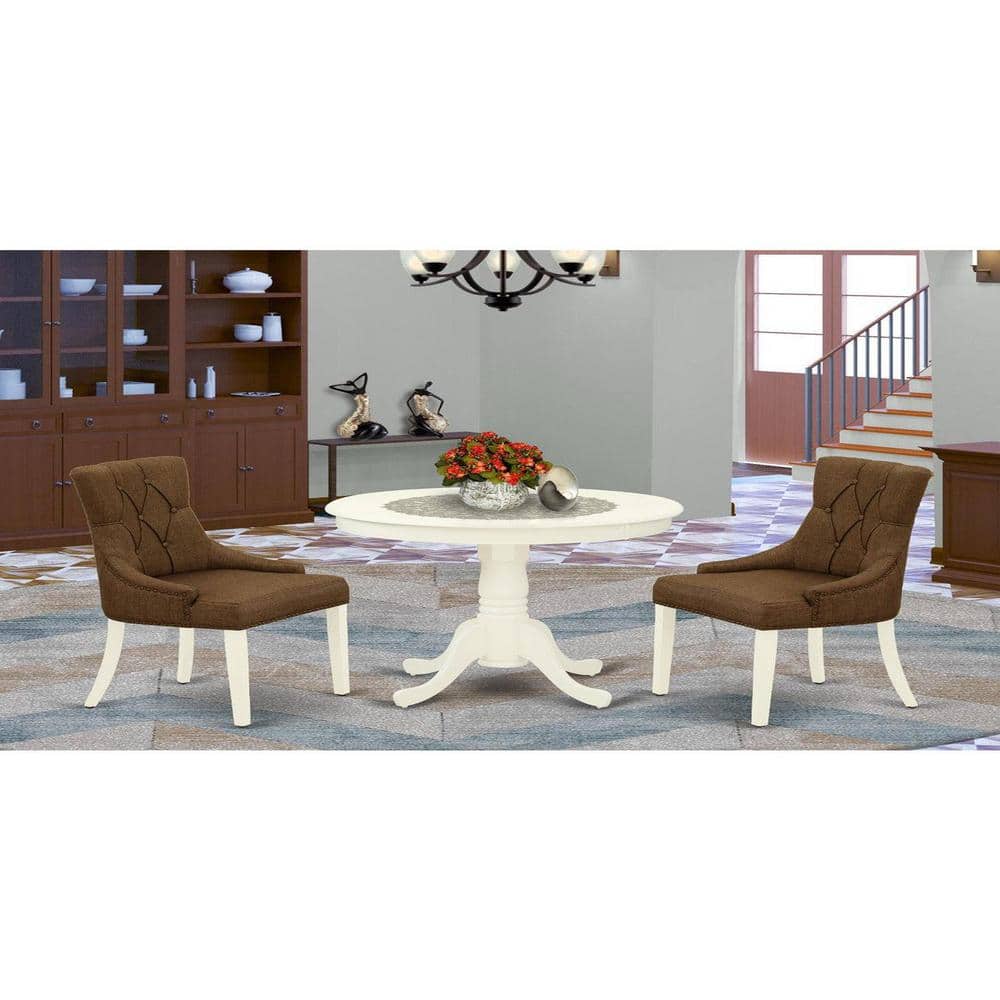 3-Piece Linen White Finish Solid Wood Top - Round Dining Room Set - Seats 4 price history on PriceWatchPro