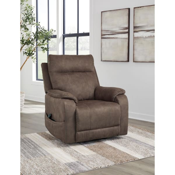 Crestmeade Brown Faux Leather Standard (No Motion) Recliner with Power Lift, Storage & Remote Control