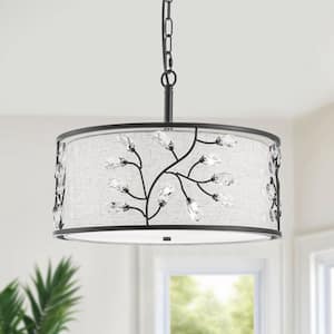 15.75 in. 3-Light Black Modern Crystal Fabric Semi-Flush Mount Ceiling Light
