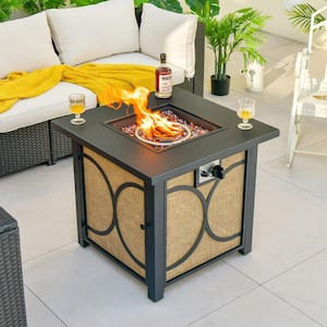 28 in. Square Propane Gas Outdoor Fire Pit Table with Fire Glasses and Rain Cover 50,000 BTU