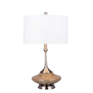 Retro 26.5 in. Grey Glass and Brushed Steel Metal Glass with Metal Table Lamp