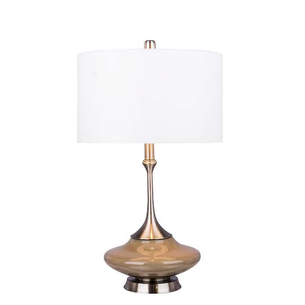 Fangio Lighting Retro 26.5 in. Grey Glass and Brushed Steel Metal Glass with Metal Table Lamp