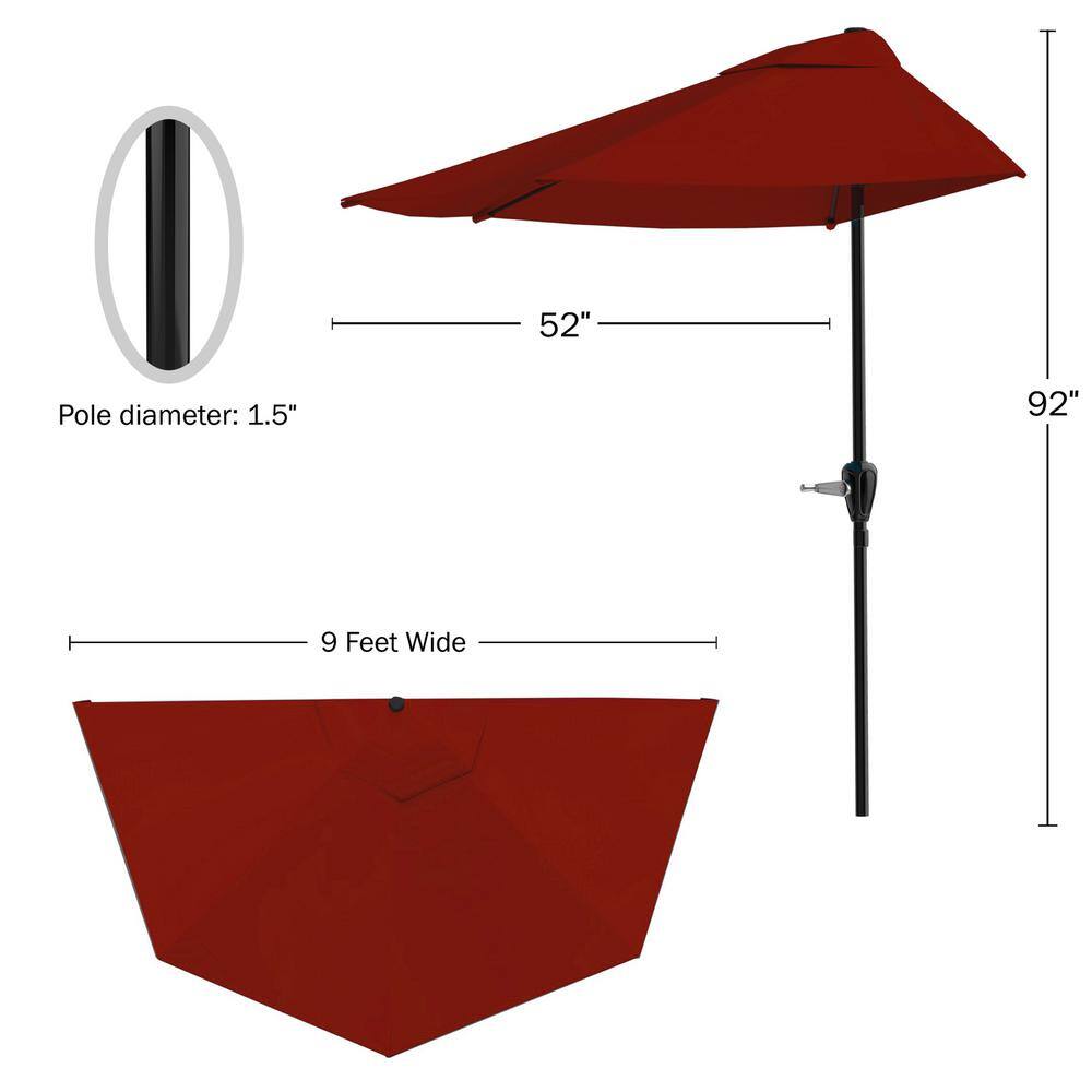 Ruby Red 9ft Half Round Outdoor Patio Umbrella with Crank